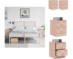 vidaXL Nachtkastje - Nachtkastjes - Nacht Kastje - Kastje - Nachtkastjes 2 st 34,5x39x44 cm staal roze