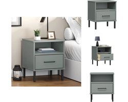 vidaXL Nachtkastje - Nachtkastjes - Nacht Kastje - Nacht Kastjes - Nachtkastje met metalen poten OSLO massief grenenhout grijs