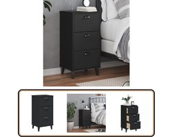 vidaXL Nachtkastje VIKEN - Zwart - 3 Lades Nachtkastje - Kastje - Industrieel Design - Houten Nachttafel - Bergruimte