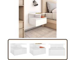 vidaXL Nachtkastje Zwevend - Hoogglans Wit - 40x31x27 cm Zwevend Nachtkastje - Nachtlampje - Slaapkamer Meubilair - Houten Kast - Compact Bureau