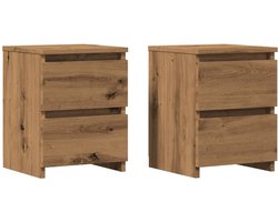 vidaXL - Nachtkastjes - 2 - st - 30x30x40cm - bewerkt - hout - artisanaal - eikenkleur