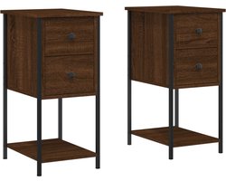 vidaXL - Nachtkastjes - 2 - st - 32x42x70 - cm - bewerkt - hout - bruin - eikenkleur