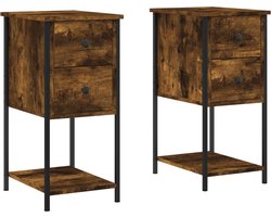 vidaXL - Nachtkastjes - 2 - st - 32x42x70 - cm - bewerkt - hout - gerookt - eikenkleurig