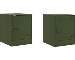 vidaXL - Nachtkastjes - 2 - st - 34,5x39x44 - cm - staal - olijfgroen