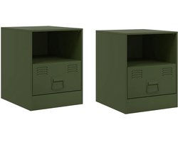vidaXL - Nachtkastjes - 2 - st - 34,5x39x44 - cm - staal - olijfgroen