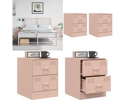 vidaXL Nachtkastjes 2 st 34,5x39x44 cm staal roze - Nachtkastje - Nachtkastjes - Nacht Kastje - Kastje