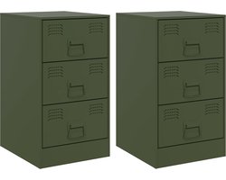 vidaXL Nachtkastjes 2 st 34,5x39x62 cm staal olijfgroen