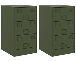 vidaXL - Nachtkastjes - 2 - st - 34,5x39x62 - cm - staal - olijfgroen