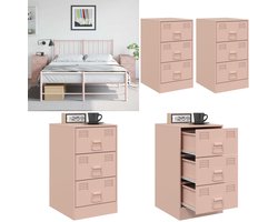 vidaXL Nachtkastjes 2 st 34,5x39x62 cm staal roze - Nachtkastje - Nachtkastjes - Bijzettafel - Wandkastje