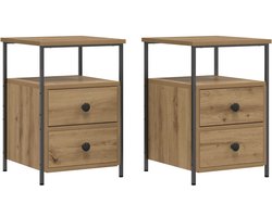 vidaXL - Nachtkastjes - 2 - st - 34x35,5x50 - cm - bewerkt - hout - artisanaal - eiken