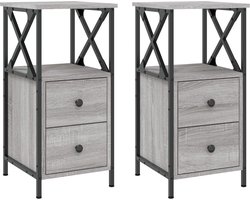 vidaXL - Nachtkastjes - 2 - st - 34x35,5x70 - cm - bewerkt - hout - grijs - sonoma - eiken