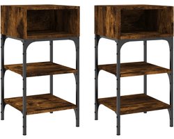 vidaXL - Nachtkastjes - 2 - st - 35x34,5x70 - cm - bewerkt - hout - gerookt - eikenkleur
