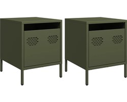 vidaXL - Nachtkastjes - 2 - st - 35x39x43,5 - cm - staal - olijfgroen