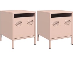 vidaXL - Nachtkastjes - 2 - st - 35x39x43,5 - cm - staal - roze