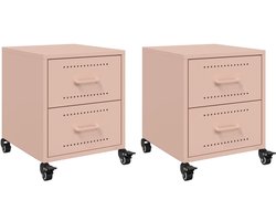 vidaXL - Nachtkastjes - 2 - st - 36x39x43,5 - cm - staal - roze