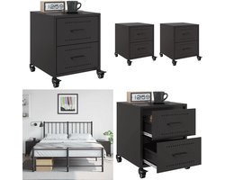 vidaXL Nachtkastjes 2 st 36x39x43,5 cm staal zwart - Nachtkastje - Nachtkastjes - Bijzettafel - Wandkastje