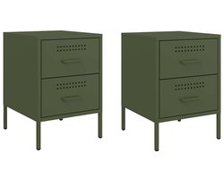 vidaXL - Nachtkastjes - 2 - st - 36x39x50,5 - cm - staal - olijfgroen