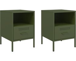 vidaXL - Nachtkastjes - 2 - st - 36x39x50,5 - cm - staal - olijfgroen