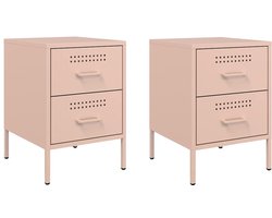 vidaXL - Nachtkastjes - 2 - st - 36x39x50,5 - cm - staal - roze