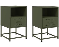 vidaXL - Nachtkastjes - 2 - st - 36x39x60,5 - cm - staal - olijfgroen