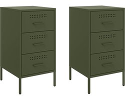 vidaXL - Nachtkastjes - 2 - st - 36x39x68 - cm - staal - olijfgroen