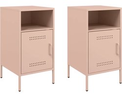 vidaXL - Nachtkastjes - 2 - st - 36x39x68 - cm - staal - roze