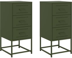 vidaXL - Nachtkastjes - 2 - st - 36x39x78 - cm - staal - olijfgroen