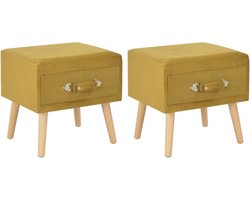 vidaXL - Nachtkastjes - 2 - st - 40x35x40 - cm - fluweel - mosterdkleurig