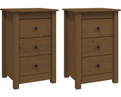 vidaXL - Nachtkastjes - 2 - st - 40x35x61,5 - cm - massief - grenenhout - honingbruin