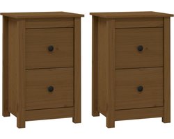 vidaXL - Nachtkastjes - 2 - st - 40x35x61,5 - cm - massief - grenenhout - honingbruin