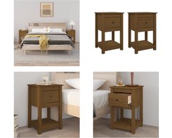 vidaXL - Nachtkastjes - 2 - st - 40x35x61,5 - cm - massief - grenenhout - honingbruin