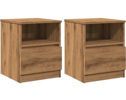 vidaXL - Nachtkastjes - 2 - st - 40x40x50 - cm - bewerkt - hout - artisanaal - eiken