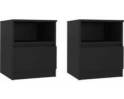 vidaXL - Nachtkastjes - 2 - st - 40x40x50 - cm - bewerkt - hout - zwart