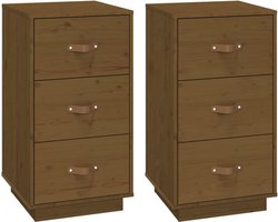 vidaXL - Nachtkastjes - 2 - st - 40x40x75 - cm - massief - grenenhout - honingbruin