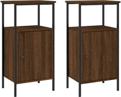 vidaXL - Nachtkastjes - 2 - st - 41x31x80 - cm - bewerkt - hout - bruin - eikenkleur
