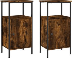 vidaXL - Nachtkastjes - 2 - st - 41x31x80 - cm - bewerkt - hout - gerookt - eikenkleurig