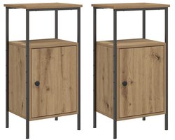 vidaXL - Nachtkastjes - 2 - st - 41x31x80cm - bewerkt - hout - artisanaal - eikenkleur