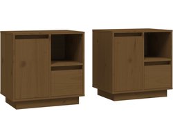 vidaXL - Nachtkastjes - 2 - st - 50x34x50 - cm - massief - grenenhout - honingbruin