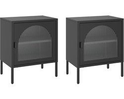 vidaXL - Nachtkastjes - 2 - st - 50x35x60 - cm - glas - en - staal - zwart