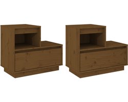 vidaXL - Nachtkastjes - 2 - st - 60x34x51 - cm - massief - grenenhout - honingbruin