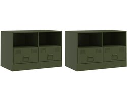 vidaXL - Nachtkastjes - 2 - st - 67x39x44 - cm - staal - olijfgroen
