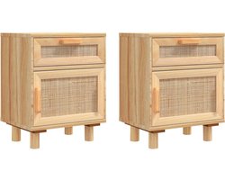 vidaXL - Nachtkastjes - 2 - st - massief - grenenhout - en - natuurlijk - rattan - bruin