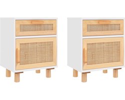 vidaXL - Nachtkastjes - 2 - st - massief - grenenhout - en - natuurlijk - rattan - wit