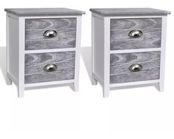 vidaXL - Nachtkastjes - 2 - st - met - 2 - lades - grijs - en - wit