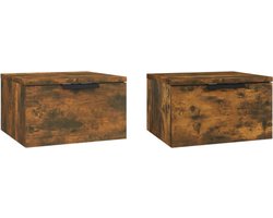 vidaXL - Nachtkastjes - 2 - st - wandgemonteerd - 34x30x20 - cm - gerookt - eikenkleur