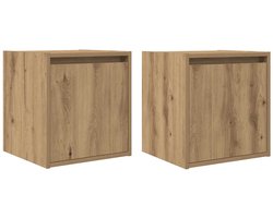 vidaXL - Nachtkastjes - 2 - st - wandgemonteerd - 38x34x40 - cm - artisanaal - eiken
