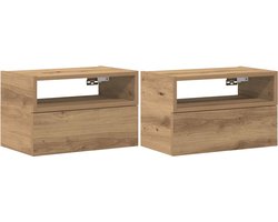vidaXL - Nachtkastjes - 2 - st - wandgemonteerd - 45x26x28,5 - cm - artisanaal - eiken