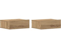 vidaXL - Nachtkastjes - 2 - st - zwevend - 40x32x15 - cm - hout - artisanaal - eiken