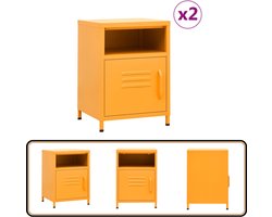 vidaXL Nachtkastjes - 2 stuks - Staal - Mosterdgeel Nachtkastjes - Staalkasten - Mustard Yellow Furniture - Side Tables - Bedroom Furniture