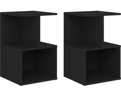vidaXL Nachtkastjes 2st - Zwart Bewerkt Hout Nachtkastjes - Meubilair - Slaapkamerinrichting - Houten Meubelen - Zwarte Meubelen
